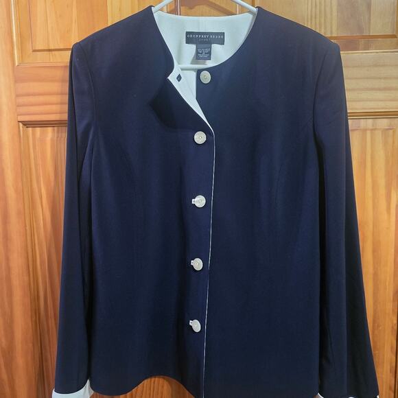 Geoffrey Beene Sport Tops - Geoffrey Beene Sport Women's Blue White Button Front Blazer Jacket Size 12